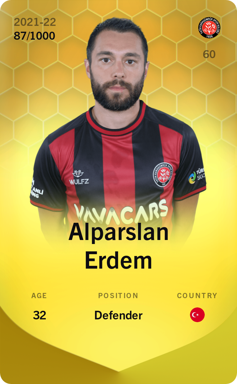 Sorare - Sorare Official - Alparslan Erdem 2021-22 • Limited 87/1000 - NFT # 4037794176688688621686942677137614992868052057534436609835297770937492412002