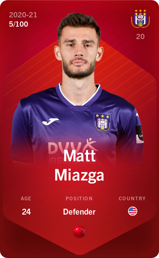 Sorare - Sorare Official - Matt Miazga 2020-21 • Rare 5/100 - NFT # 78230926485879451724021514485255208669513545125934396942486630001655102110976