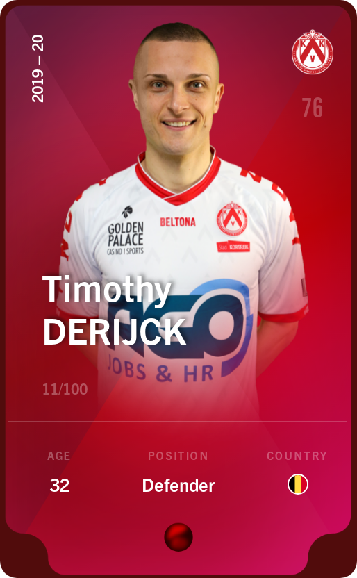 Sorare - Sorare Official - Timothy Derijck 2019-20 • Rare 11/100 - NFT # 15539058369105041499167086329506156264103085942273310192380167162003444863413