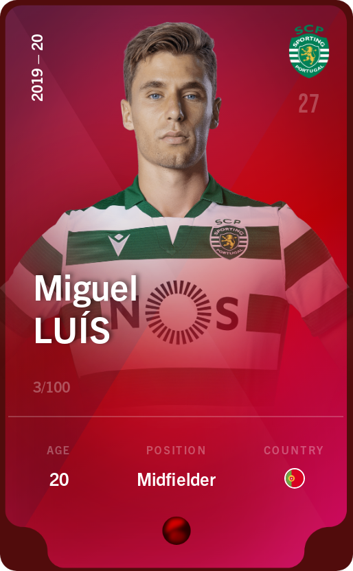 Sorare - Sorare Official - Miguel Luís 2019-20 • Rare 3/100 - NFT # 54133225774513499786072944410301881764628119634015732579138348760015171932538