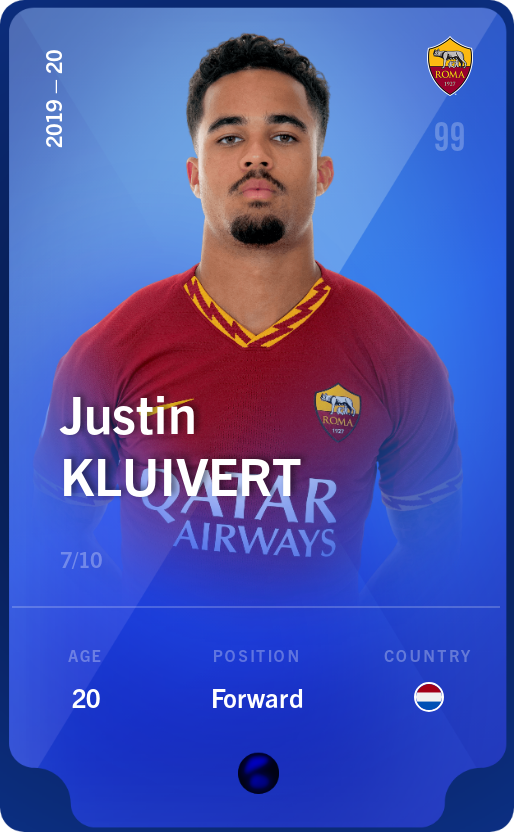 Sorare - Sorare Official - Justin Kluivert 2019-20 • Super Rare 7/10 - NFT # 14540957317694724315018955945542804731604156424833222860409271178697622488073