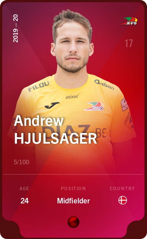Sorare - Sorare Official - Andrew Hjulsager 2019-20 • Rare 5/100 - NFT # 67287041341189570502062097421092523958791064654830615431292277537362267297554