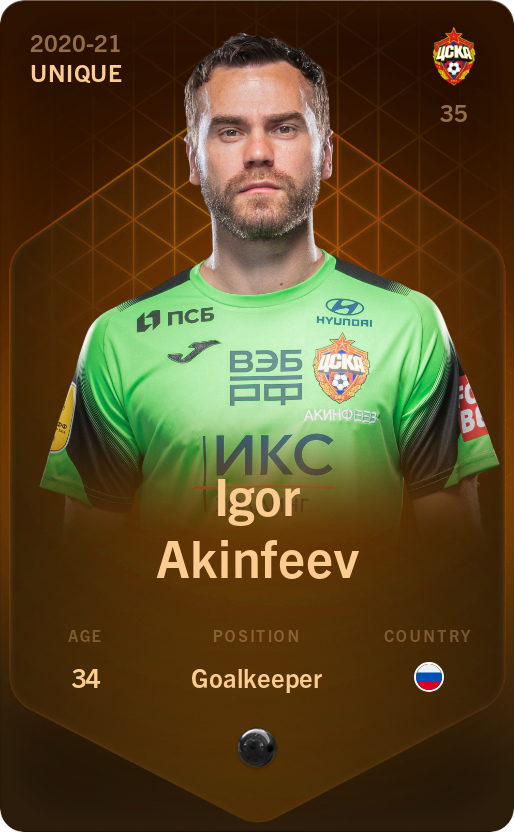 Sorare - Sorare Official - Igor Akinfeev 2020-21 • Unique - NFT # 94186082966043434406383513671472037301610992494792814298981222040290606024574