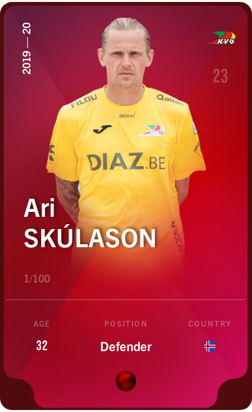 Sorare - Sorare Official - Ari Skúlason 2019-20 • Rare 1/100 - NFT # 42503146945106231912533507246298516463878962737857425174500807220335840652237