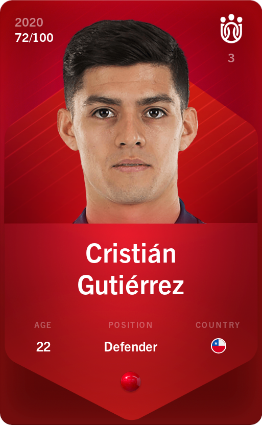 Sorare - Sorare Official - Cristián Gutiérrez 2020-21 • Rare 72/100 - NFT # 10722382596843205780158803157217678703256742427941513994251584356396696989539
