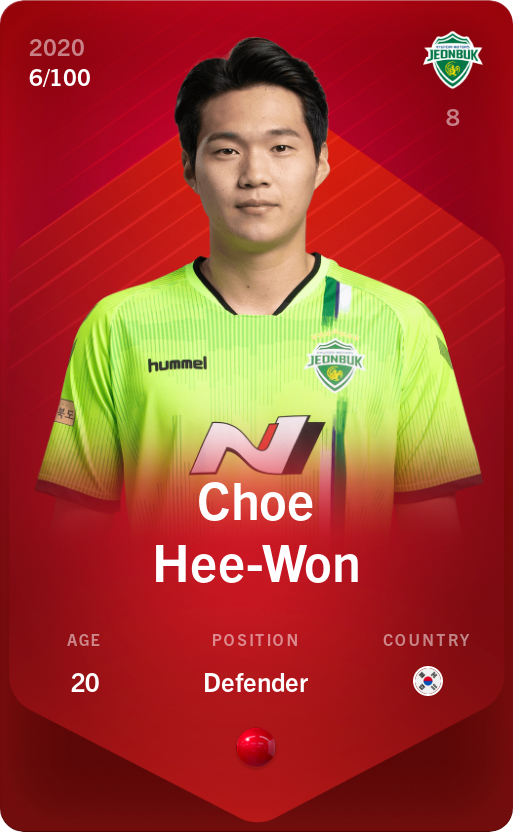 Sorare - Sorare Official - Choe Hee-Won 2020-21 • Rare 6/100 - NFT # 20678745705328326266866104269166484258427483530142659046562279067737572797215