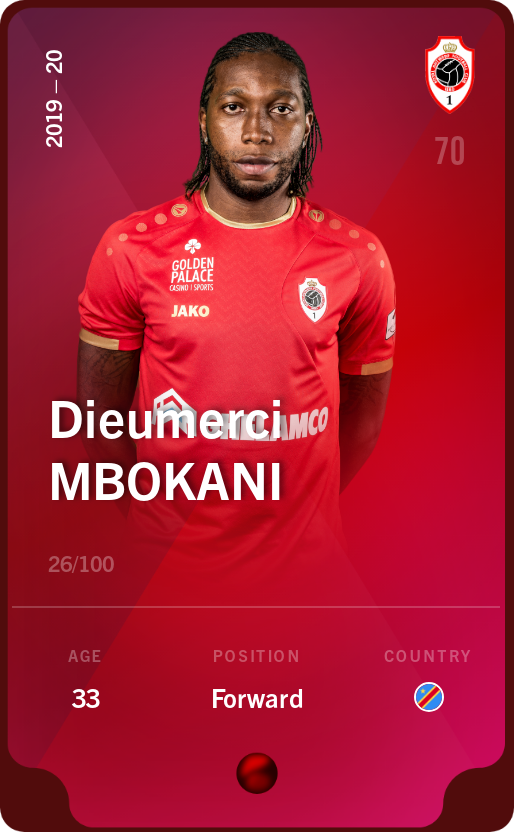 Sorare - Sorare Official - Dieumerci Mbokani 2019-20 • Rare 26/100 - NFT # 42341033956184435198735547760743190455587225874292403202629856141141154387753