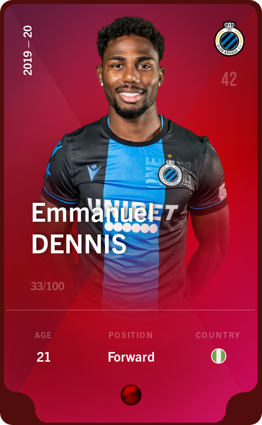 Sorare - Sorare Official - Emmanuel Dennis 2019-20 • Rare 33/100 - NFT # 107335740131508086444934449491626745706643890393194037721790109857902807249993