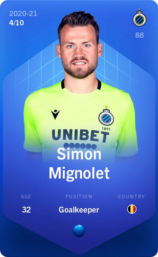Sorare - Sorare Official - Simon Mignolet 2020-21 • Super Rare 4/10 - NFT # 12625608587128347925332995107880091426897298488708025139174231722259974924784