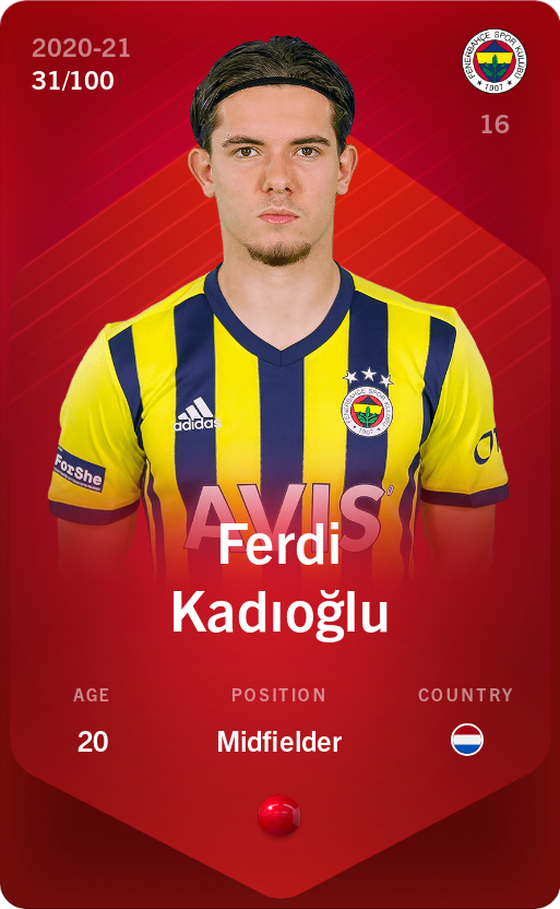 Sorare - Sorare Official - Ferdi Kadıoğlu 2020-21 • Rare 31/100 - NFT # 48709304543579740989578426966721020280611596997293749634014850993656587307220