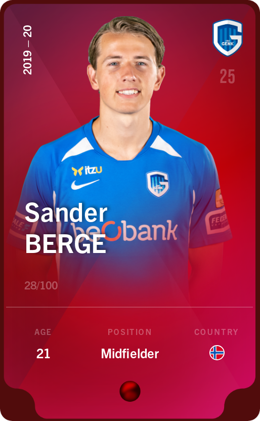 Sorare - Sorare Official - Sander Berge 2019-20 • Rare 28/100 - NFT # 81777562789144614629140893314367704369183467338532429002074566066166074155741