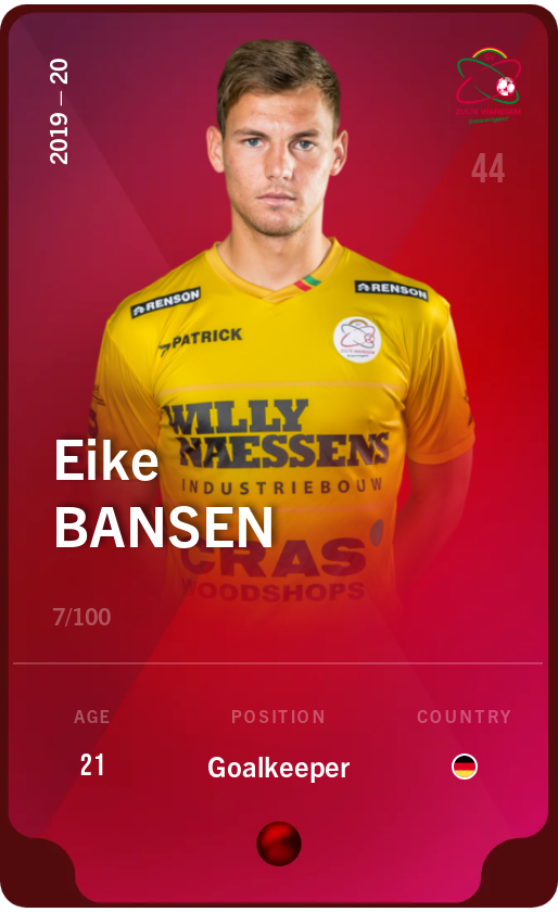 Sorare - Sorare Official - Eike Bansen 2019-20 • Rare 7/100 - NFT # 101968459848736105264492092607688682606568298832415684831640295959695431609178