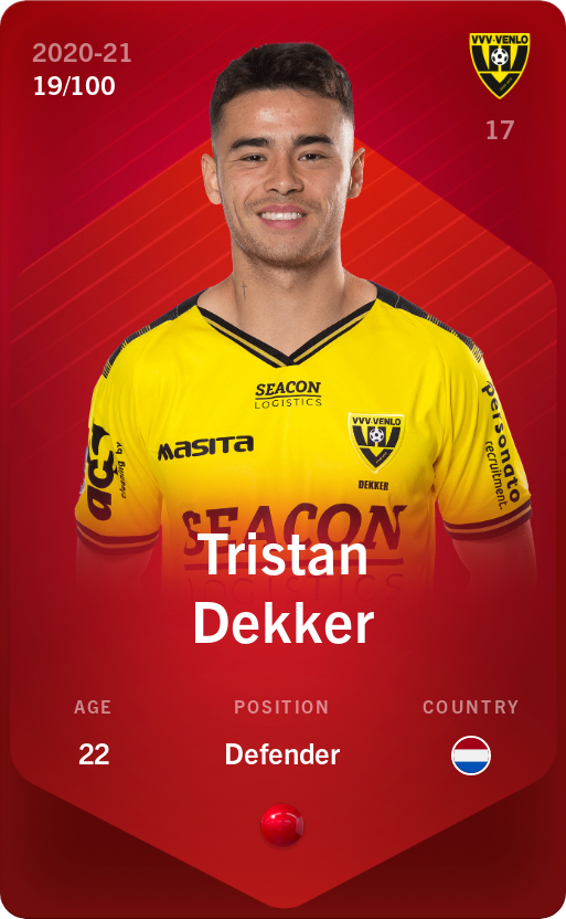 Sorare - Sorare Official - Tristan Dekker 2020-21 • Rare 19/100 - NFT # 39804220130368889054465364277409368985338432751286060148821397682324188616455