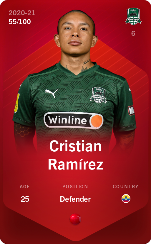 Sorare - Sorare Official - Cristian Ramírez 2020-21 • Rare 55/100 - NFT # 93988732910221493216898851276386726325802629350740650119559741238184409719273