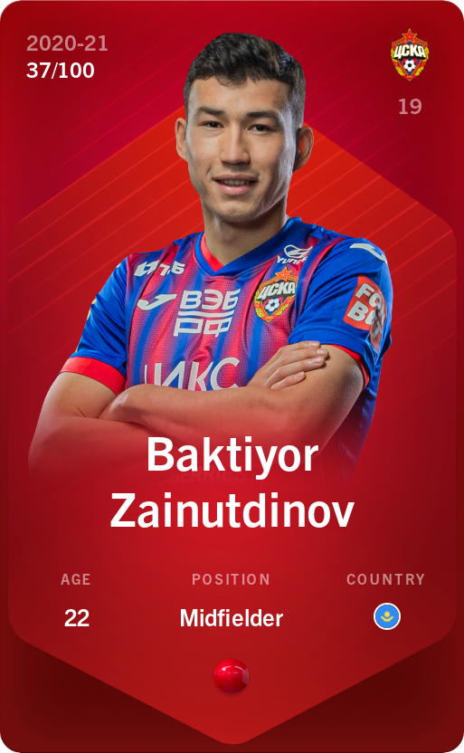 Sorare - Sorare Official - Baktiyor Zainutdinov 2020-21 • Rare 37/100 - NFT # 13115303271987776863482103825996021710165654679886056545391182534671474900068