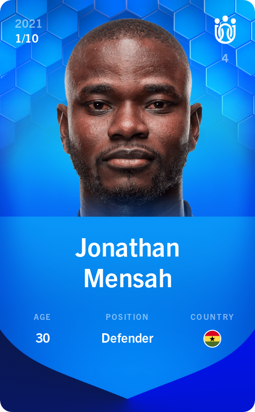 Sorare - Sorare Official - Jonathan Mensah 2021-22 • Super Rare 1/10 - NFT # 96221077886251382249383761885525879245799647588611967254427500001913131352190