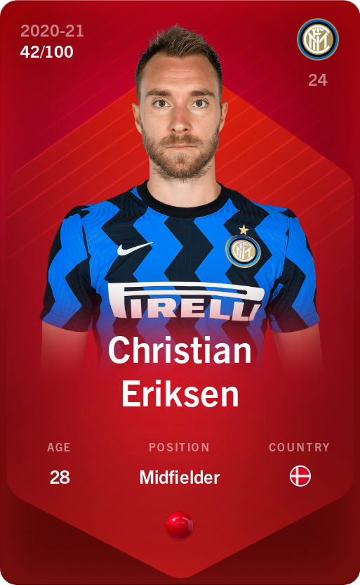 Sorare - Sorare Official - Christian Eriksen 2020-21 • Rare 42/100 - NFT # 54225831646600760264801271358333279864413187551042307190891340014911988850849