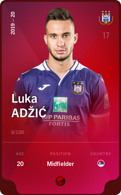 Sorare - Sorare Official - Luka Adžić 2019-20 • Rare 6/100 - NFT # 16717065244131170070035544360658033750033423588364835178064585026090435614639