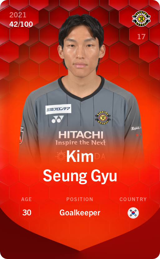 Sorare - Sorare Official - Kim Seung Gyu 2021-22 • Rare 42/100 - NFT # 100961490824013941632991496906473204275497033728216561752579115995073390336618