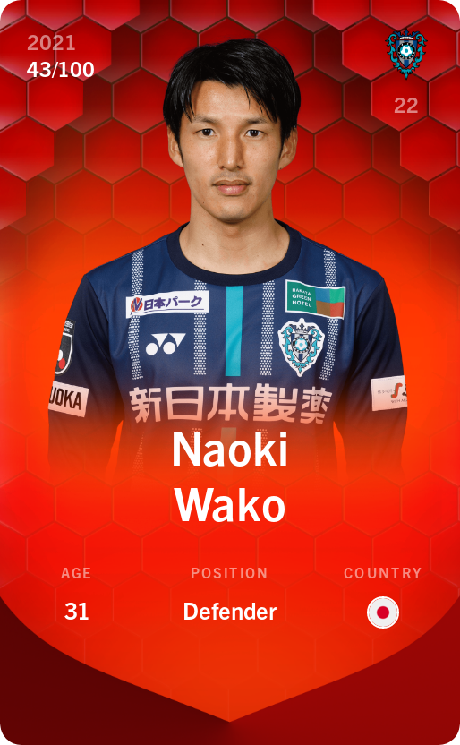 Sorare - Sorare Official - Naoki Wako 2021-22 • Rare 43/100 - NFT # 63582470650682068111730499188509454535635823293741536338256811641803790941314