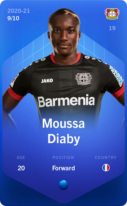 Sorare - Sorare Official - Moussa Diaby 2020-21 • Super Rare 9/10 - NFT # 32077833102725661316705945965444969941512978813129418876557532688535789727344