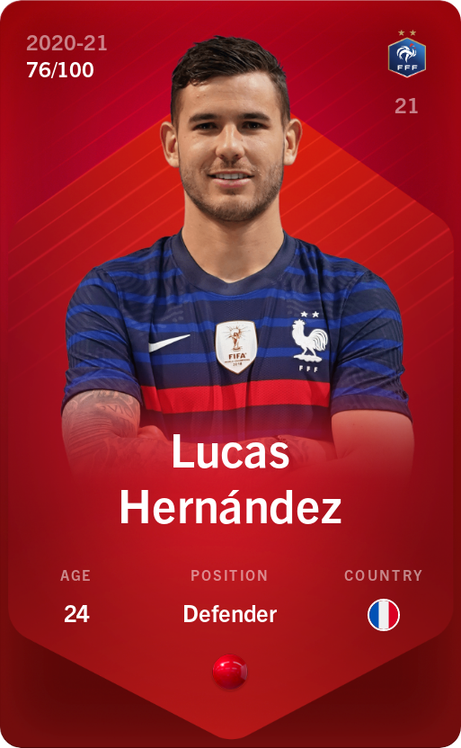 Sorare - Sorare Official - Lucas Hernández 2020-21 • Rare 76/100 - NFT # 107385926194926330021781303823008460477596592603755835072138849203996189668936
