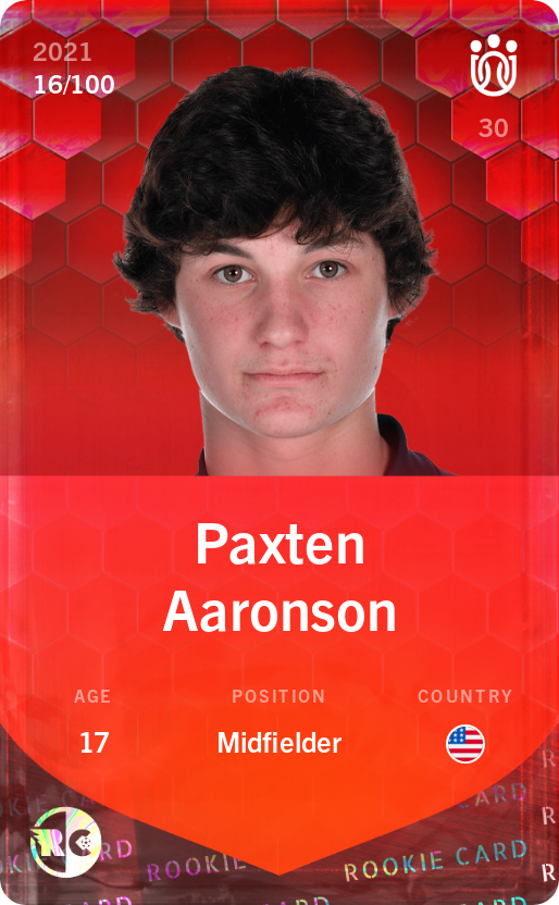 Sorare - Sorare Official - Paxten Aaronson 2021-22 • Rare 16/100 - NFT # 100577722360922933694087627320118202292770140457356629531264590216321636631421
