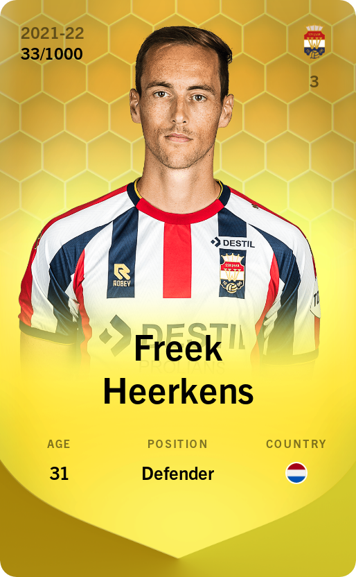 Sorare - Sorare Official - Freek Heerkens 2021-22 • Limited 33/1000 - NFT # 97518241312433470681516096567370904474416159826999981933455312053655335729571