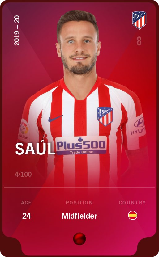 Sorare - Sorare Official - Saúl 2019-20 • Rare 4/100 - NFT # 38004958454721124422693197304713450617469084340130086982067089814944835934364