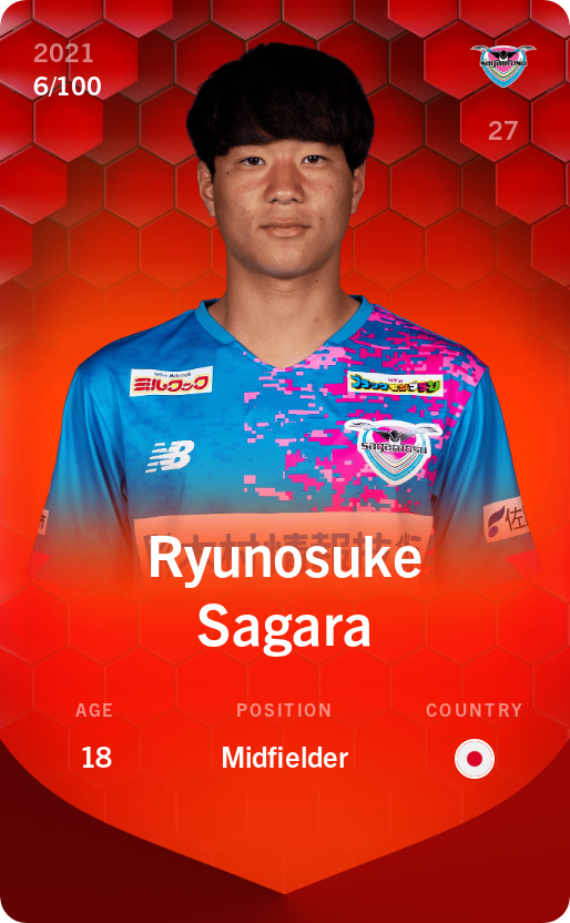 Sorare - Sorare Official - Ryunosuke Sagara 2021-22 • Rare 6/100 - NFT # 32660797891095144891047363014334737617975637678489878759193549093493180956086