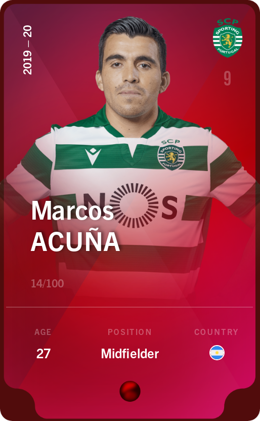 Sorare - Sorare Official - Marcos Acuña 2019-20 • Rare 14/100 - NFT # 90368522322589492751995320654417143421081774917004316412208617202621389471239