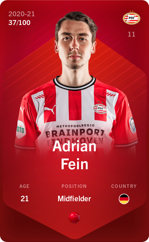 Sorare - Sorare Official - Adrian Fein 2020-21 • Rare 37/100 - NFT # 97105130559192588470230027068933825460131113163306896187203539401159260318030