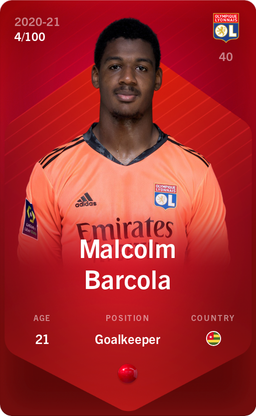 Sorare - Sorare Official - Malcolm Barcola 2020-21 • Rare 4/100 - NFT # 10408878459108083339021891787630505681587159086349944170062289180374521818584