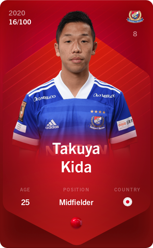 Sorare - Sorare Official - Takuya Kida 2020-21 • Rare 16/100 - NFT # 44641077348721912263140542198704007869793002623320600484094941475016730935928