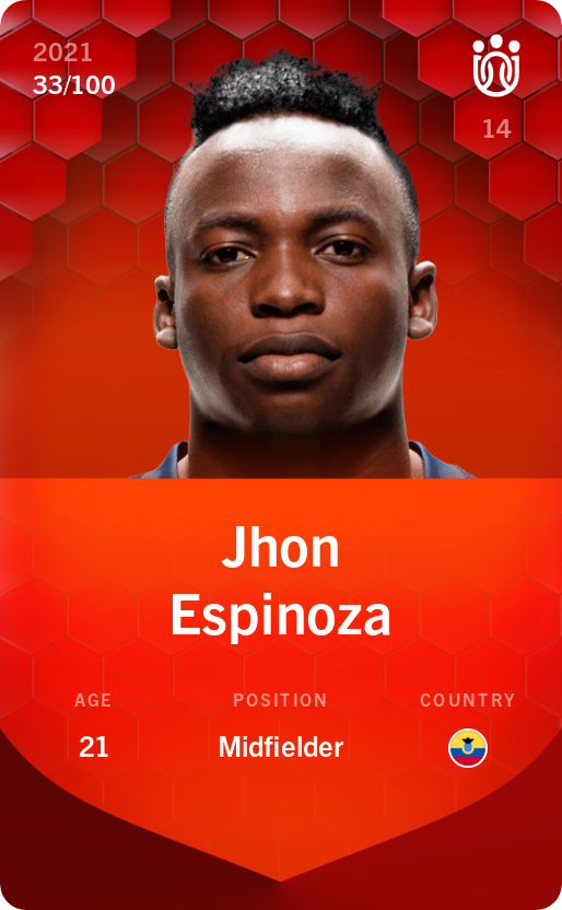 Sorare - Sorare Official - Jhon Espinoza 2021-22 • Rare 33/100 - NFT # 90850969351001477187509277509178382730632555397264949079793311108989897470222
