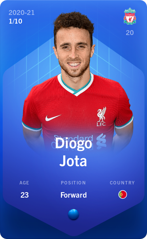 Sorare - Sorare Official - Diogo Jota 2020-21 • Super Rare 1/10 - NFT # 66788553467431592500400298994692399300677154528584425232701167522130466710774
