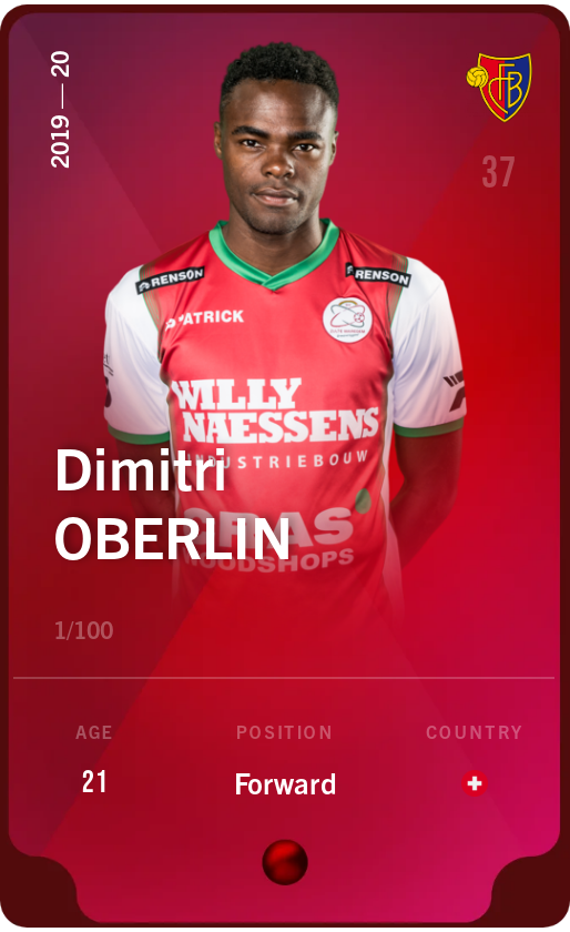 Sorare - Sorare Official - Dimitri Oberlin 2019-20 • Rare 1/100 - NFT # 65350236217876525590987612531351501074573850428894374947710301999114275313783