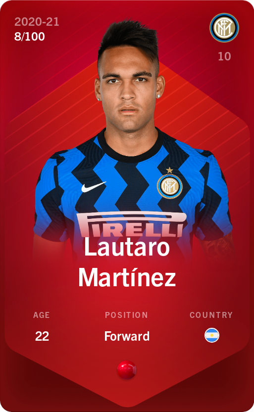 Sorare - Sorare Official - Lautaro Martínez 2020-21 • Rare 8/100 - NFT # 15637466770192970103784603932136583270712031692588628369640008788956231112166