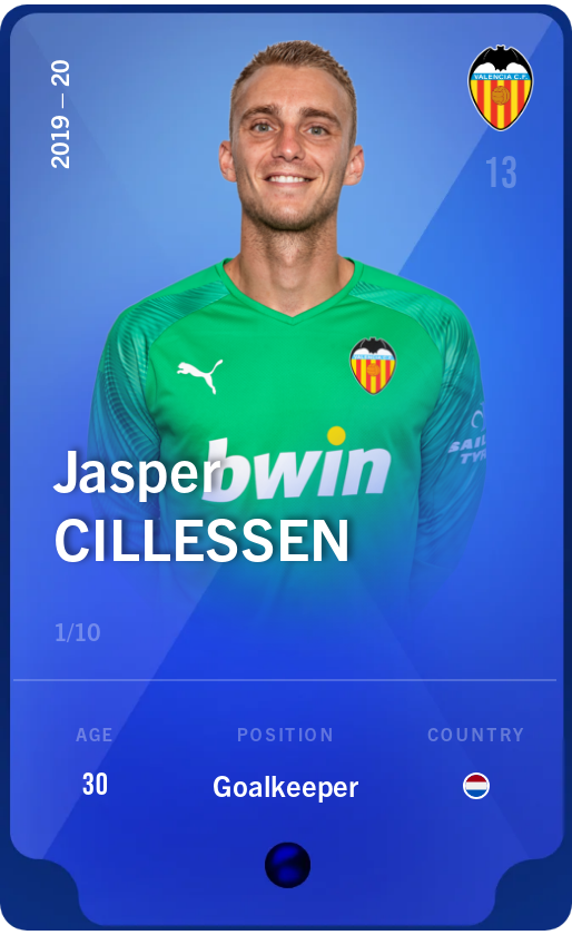 Sorare - Sorare Official - Jasper Cillessen 2019-20 • Super Rare 1/10 - NFT # 112902582730055050683121248339796434475006993840162586391730150105860997165668