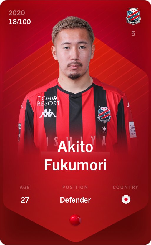 Sorare - Sorare Official - Akito Fukumori 2020-21 • Rare 18/100 - NFT # 46268109251716488315599971801126930833582840000095941418029298335734957195933