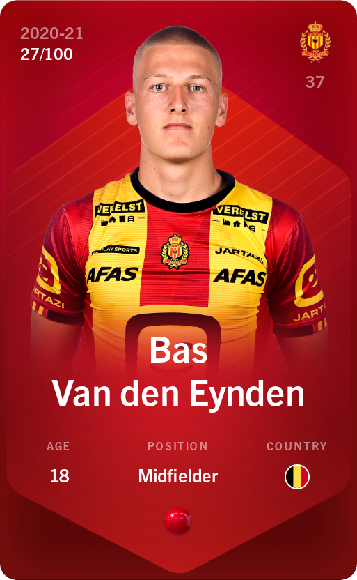 Sorare - Sorare Official - Bas Van den Eynden 2020-21 • Rare 27/100 - NFT # 76801727226033606279472520084706273695310326055791861297314197233576906460718