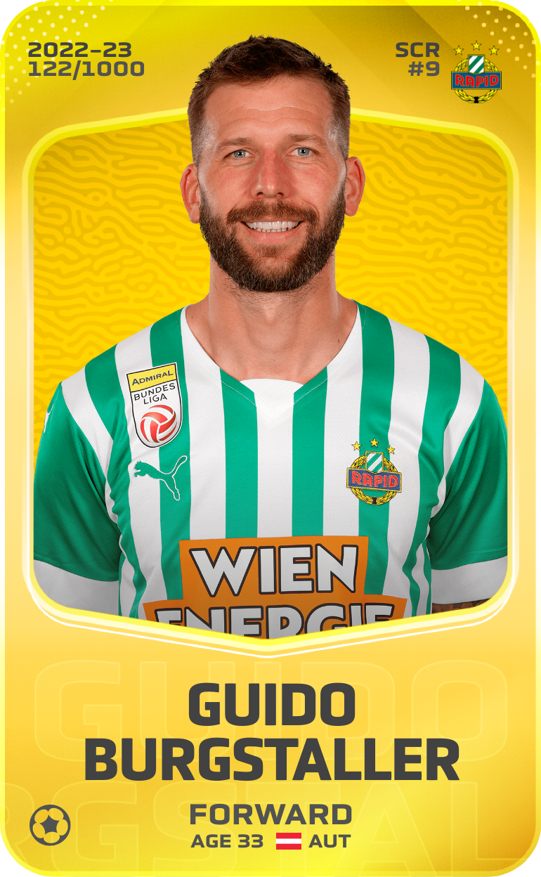 Sorare - Sorare Official - Guido Burgstaller 2022-23 • Limited 122/1000 - NFT # 14820507730657373497532122656644391932480071379752259735936294079450199337737