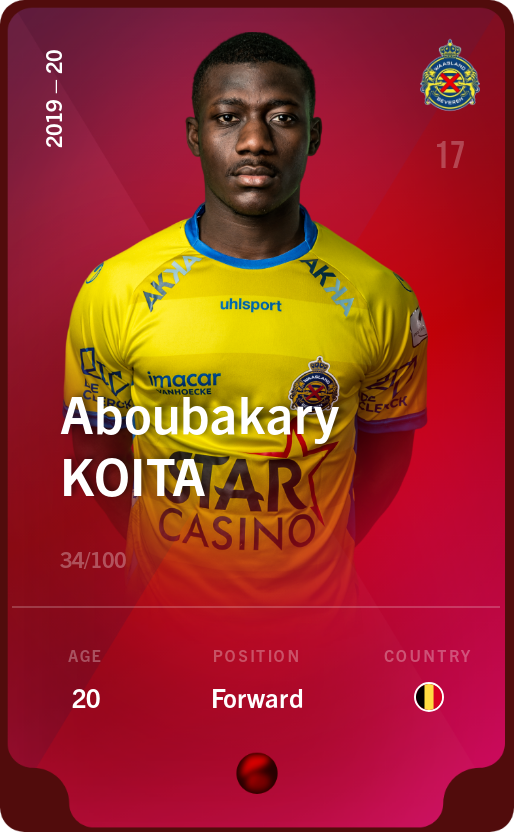 Sorare - Sorare Official - Aboubakary Koita 2019-20 • Rare 34/100 - NFT # 47542010157586669427493957594282679599804721188533855175616689038901513535568