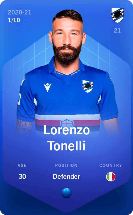 Sorare - Sorare Official - Lorenzo Tonelli 2020-21 • Super Rare 1/10 - NFT # 82280606771853145344794239403650349982663479442211204157838395167008922732979