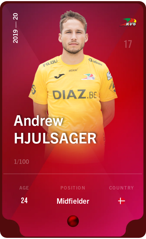 Sorare - Sorare Official - Andrew Hjulsager 2019-20 • Rare 1/100 - NFT # 96905972600954901940540922210751162213039716212978481835022662747437309492608