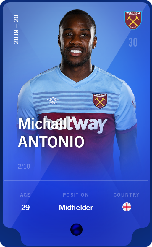 Sorare - Sorare Official - Michail Antonio 2019-20 • Super Rare 2/10 - NFT # 55572581151777431829599928718075452138114373130417313173297835471371932930974