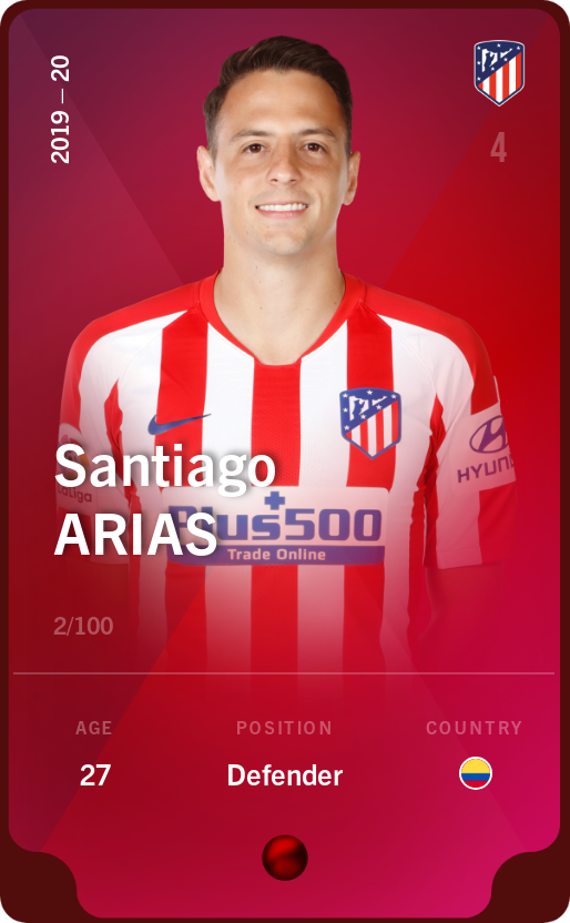 Sorare - Sorare Official - Santiago Arias 2019-20 • Rare 2/100 - NFT # 1108436479007568167127247444258329969510038466118868779728857619938577011776