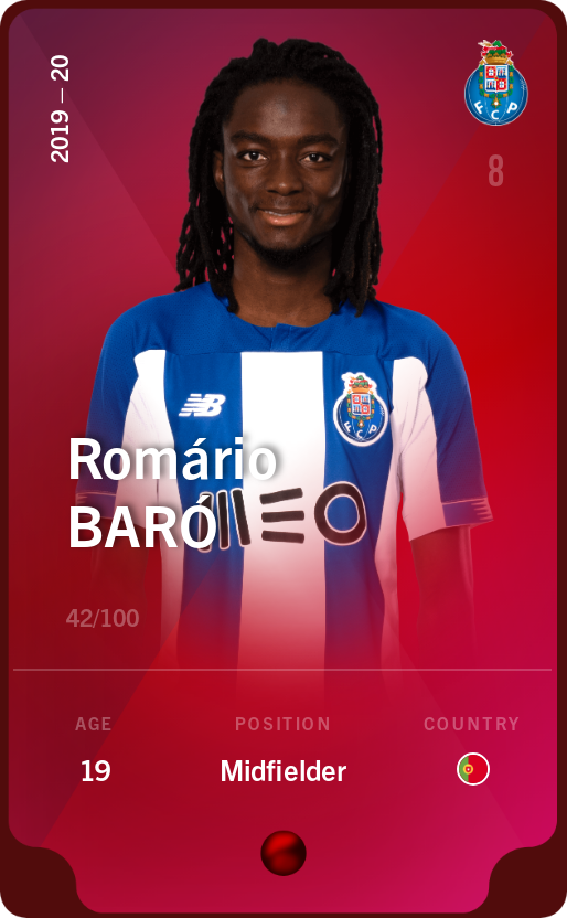 Sorare - Sorare Official - Romário Baró 2019-20 • Rare 42/100 - NFT # 47494722869116094380089834318954493173538624898000954434853385044110944913726