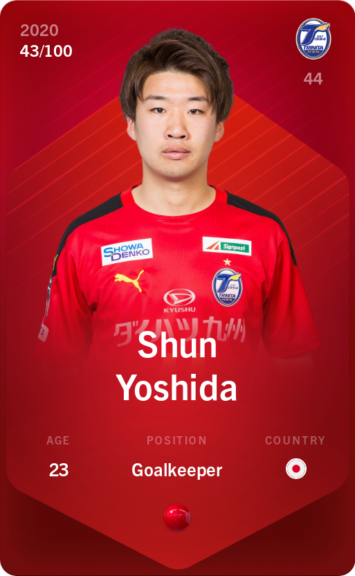 Sorare - Sorare Official - Shun Yoshida 2020-21 • Rare 43/100 - NFT # 109344204142578240609263988801660883942175425889065677713881658208154068784464