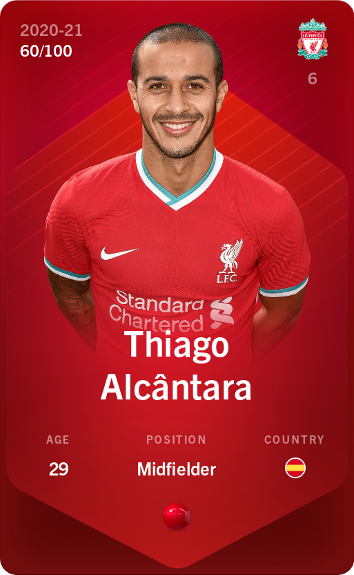 Sorare - Sorare Official - Thiago Alcântara 2020-21 • Rare 60/100 - NFT # 14959475512295542023408146067334662491936454298140880235881388185902716109495